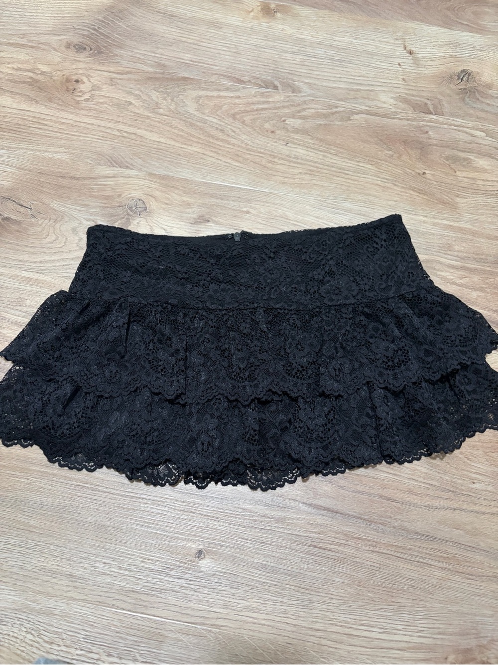 Edikted Black Lace Tiered Mini Skirt